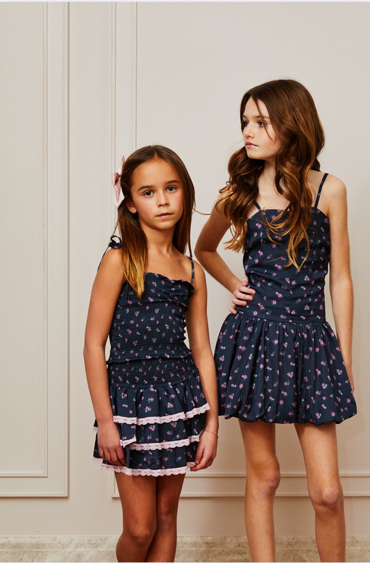 Georgia Black Rose Satin Smocked Top