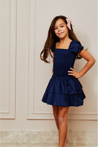Lexi Cap Smocked Dress - Navy
