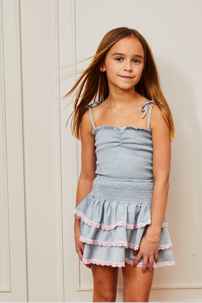 Georgia Grey Satin Smocked Top