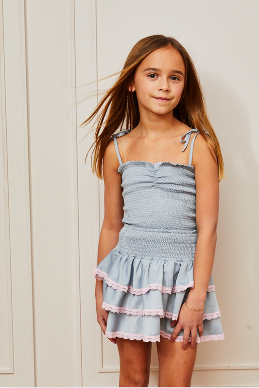 Georgia Grey Satin Smocked Top