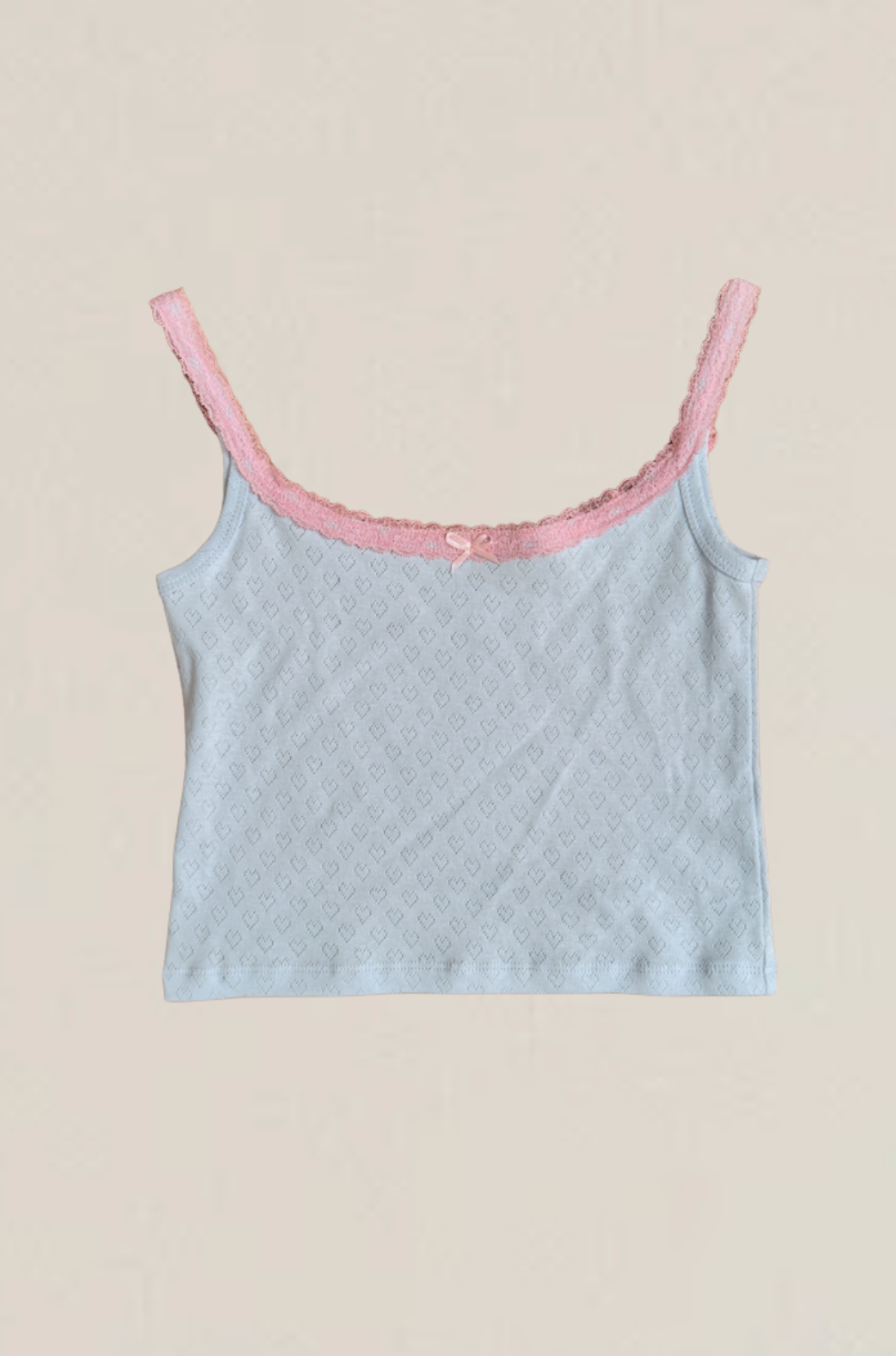 Lizzie Blue Heart Pointelle Tank with Pink Lace