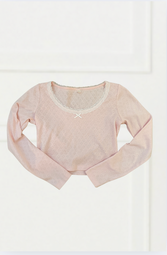 Jax Light Pink Heart Pointelle Long Sleeve