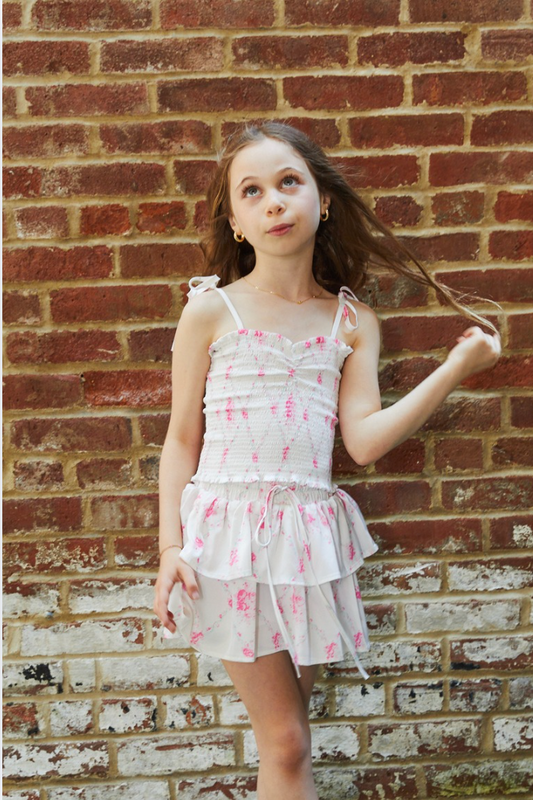 Georgia Vintage Romantic Rose Satin Smocked Top