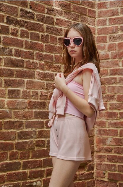 Crosby Pastel Pink With Heart Waffle Half Zip Sweatshirt