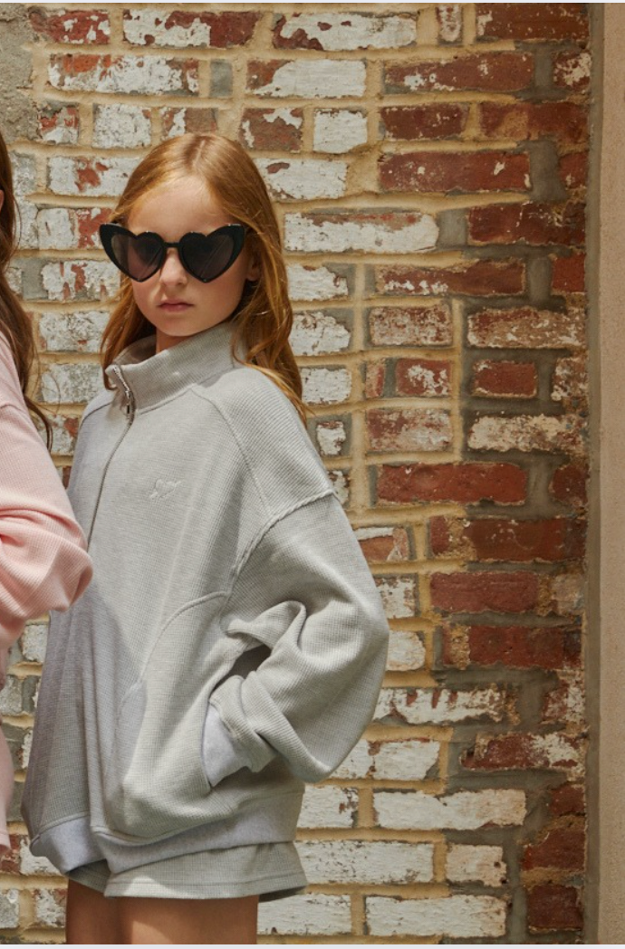 Crosby Grey With Heart Waffle Half Zip Sweatshirt