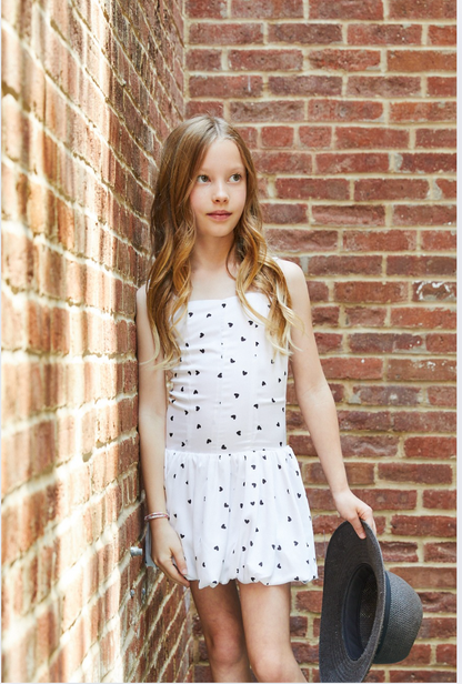 Bailey White With Black Hearts Satin Ballet Dress