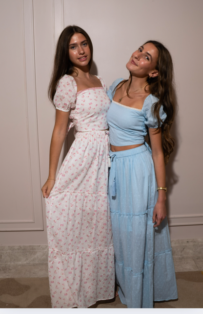 Bella White With Pastel Pink Ditsy Maxi