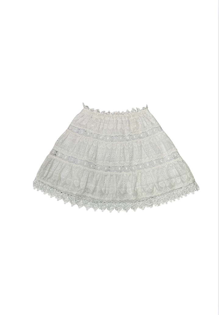 Luna White Heart & Flower Eyelet Mini Skirt
