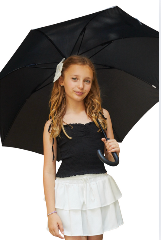 Georgia Black Satin Smocked Top