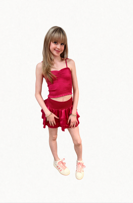 Georgia Berry Satin Smocked Top