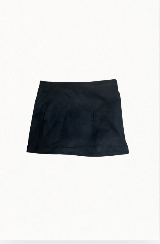 Sara Black Vegan Suede Straight Mini Skort