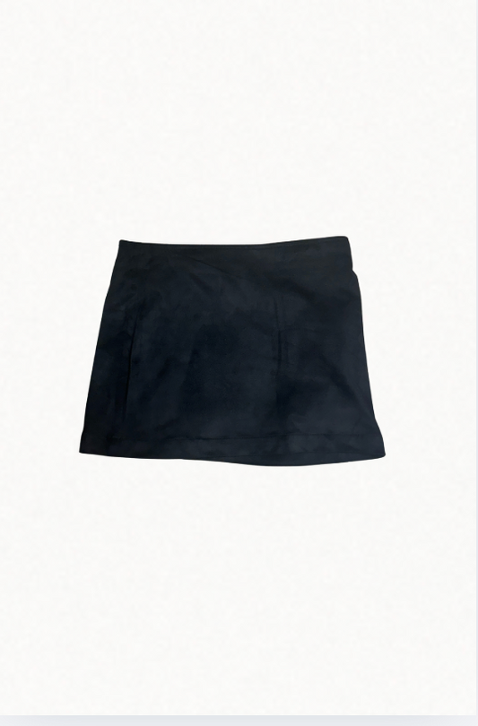 Sara Black Vegan Suede Straight Mini Skort