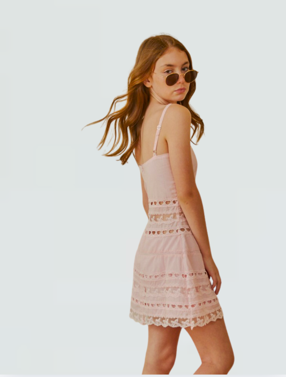 Isabella Pink Heart Bow Lace Dress