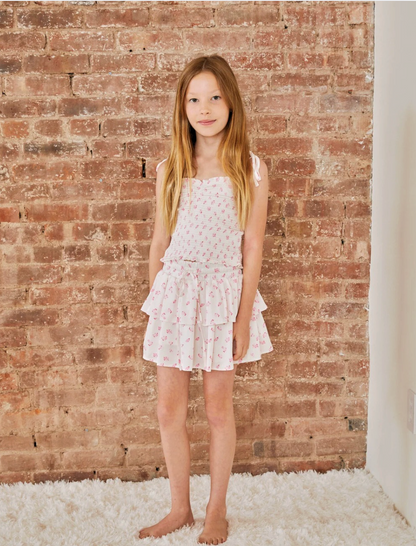 Willow White With Pastel Pink Ditsy Satin Skort