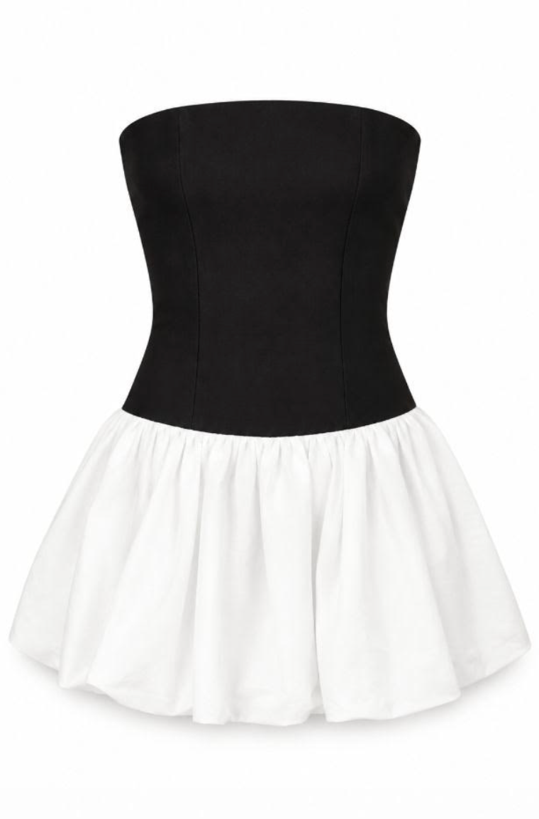 Bailey Taffeta Ballet Dress - Black with White Mini