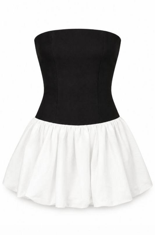 Bailey Taffeta Ballet Dress - Black with White Mini