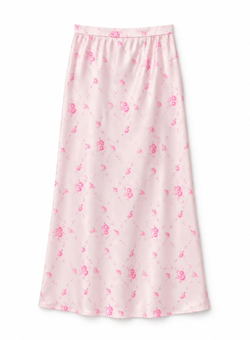 Joey Vintage Rose Ballet Pink Satin Maxi Skirt