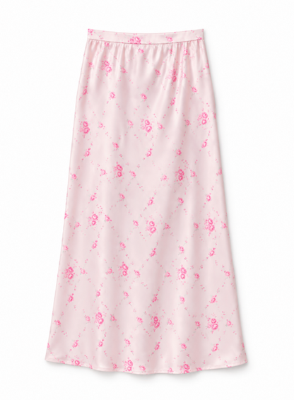 Joey Vintage Rose Ballet Pink Satin Maxi Skirt
