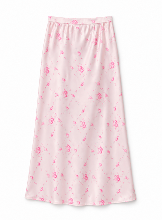 Joey Vintage Rose Ballet Pink Satin Maxi Skirt