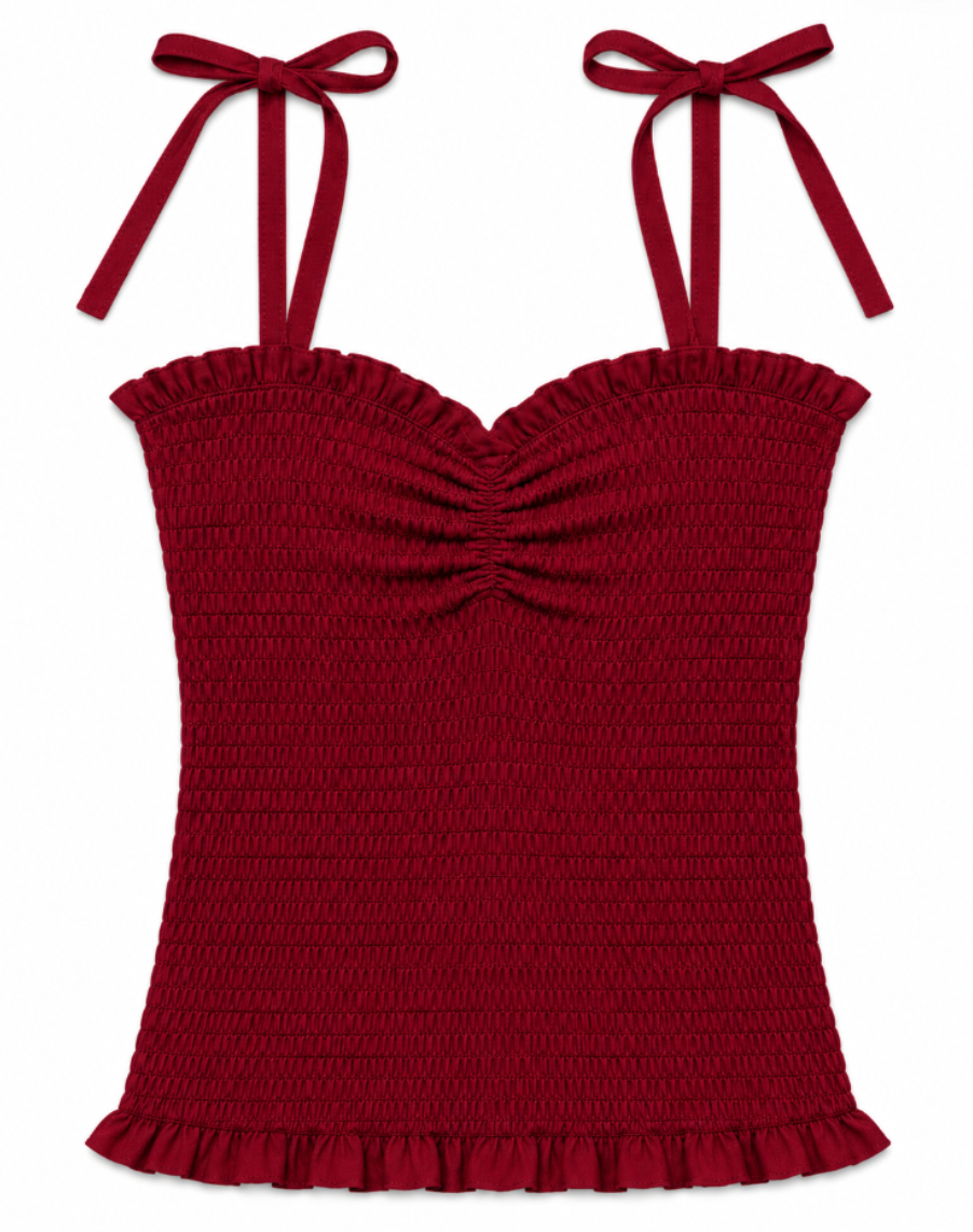 Georgia Merlot Satin Smocked Top