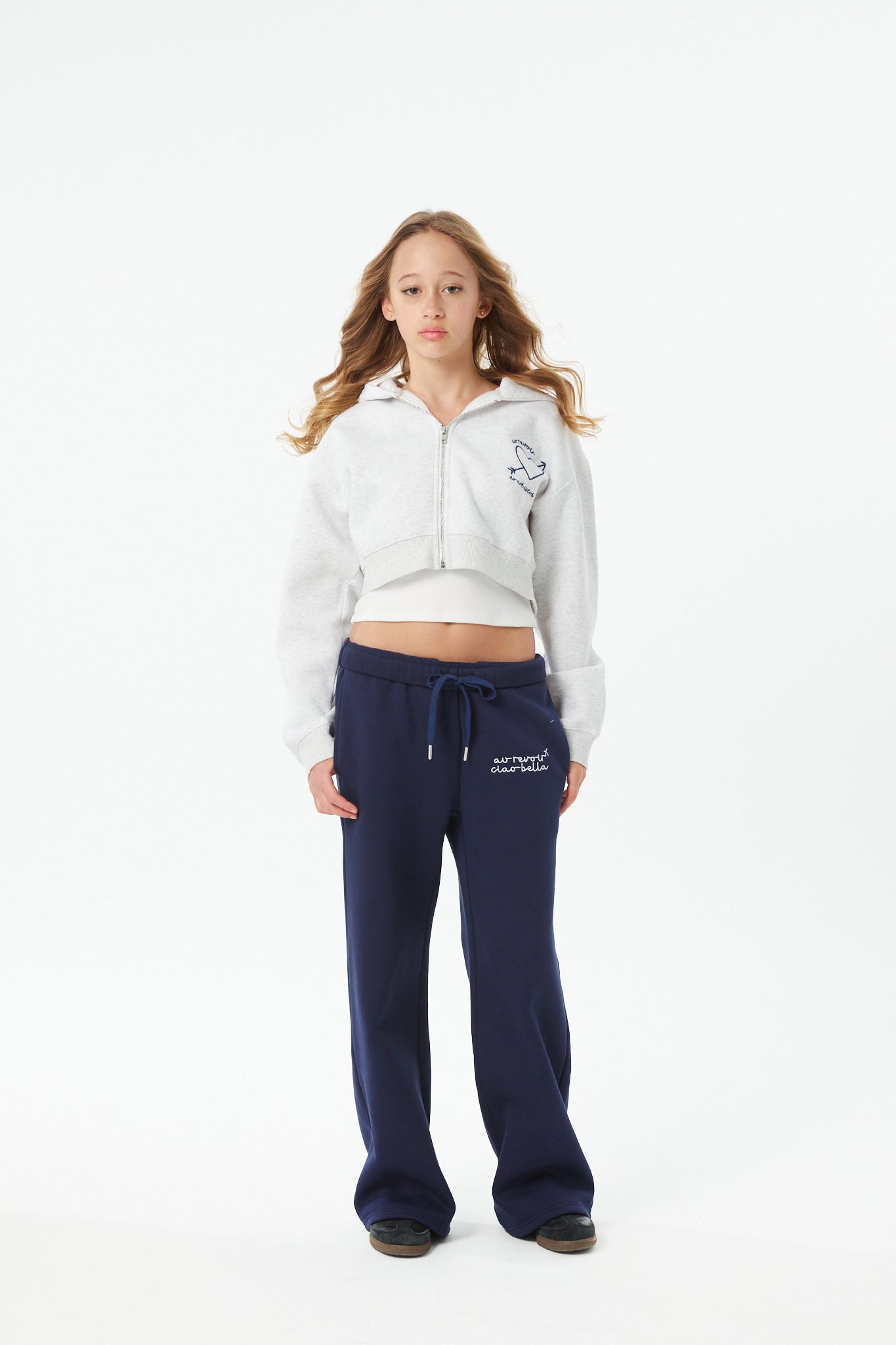 Mia White Grey French Terry Zip up Hoodie - Travel Set
