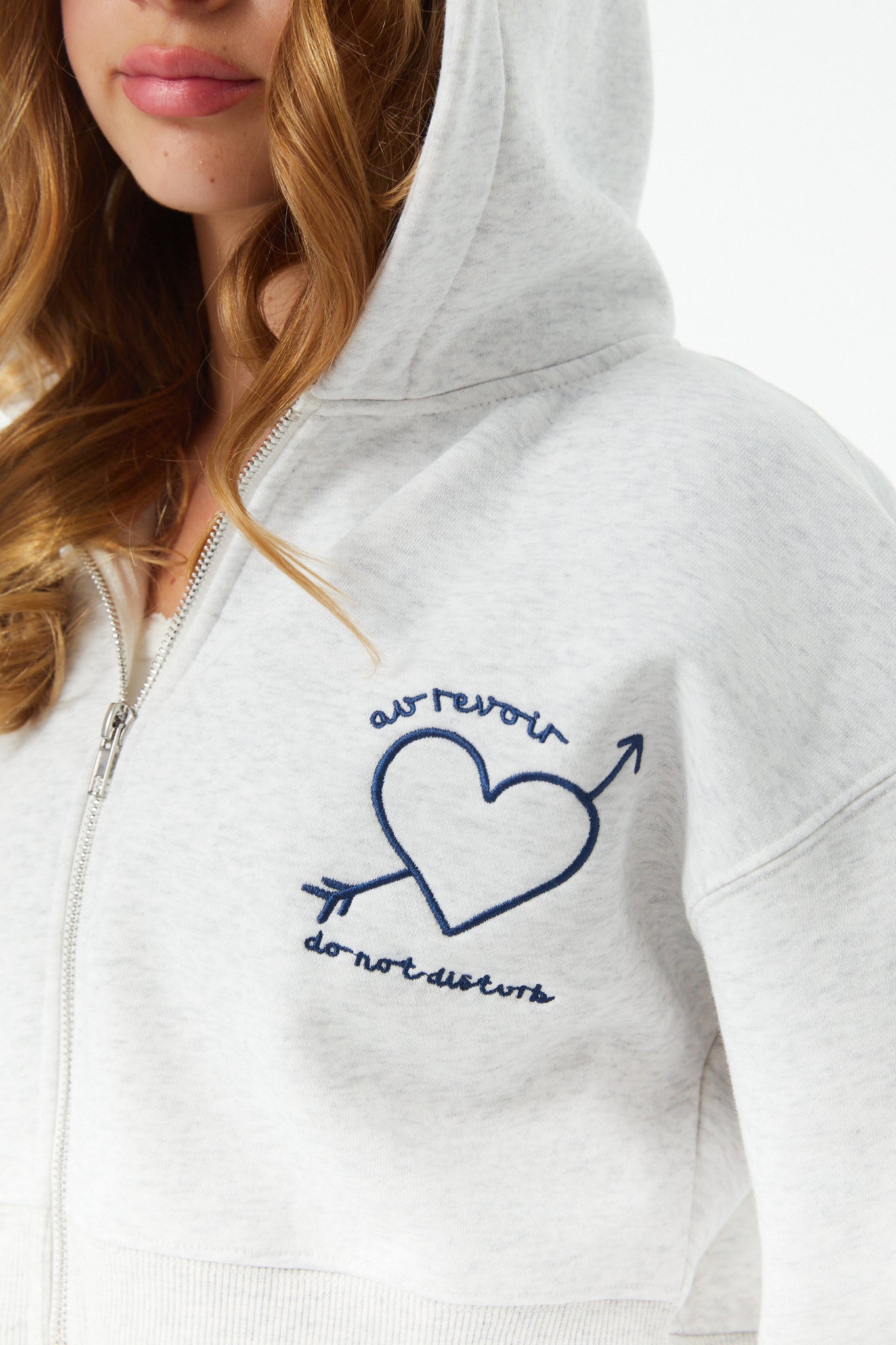 Mia White Grey French Terry Zip up Hoodie - Travel Set