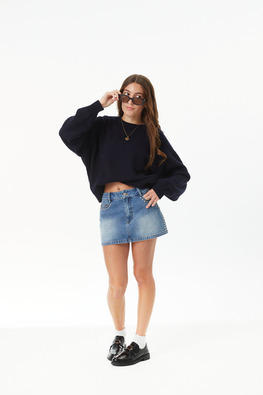 Maya Navy Drop Shoulder Sweater