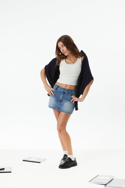 Stella White Ribbed Lace Tank