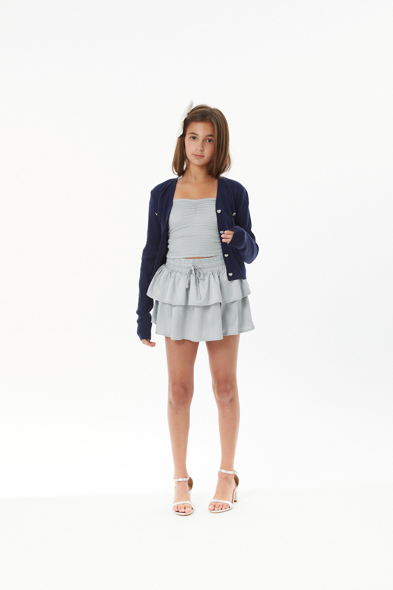 Mickey Lighter Navy With Heart Diamond Buttons Sweater Cardigan