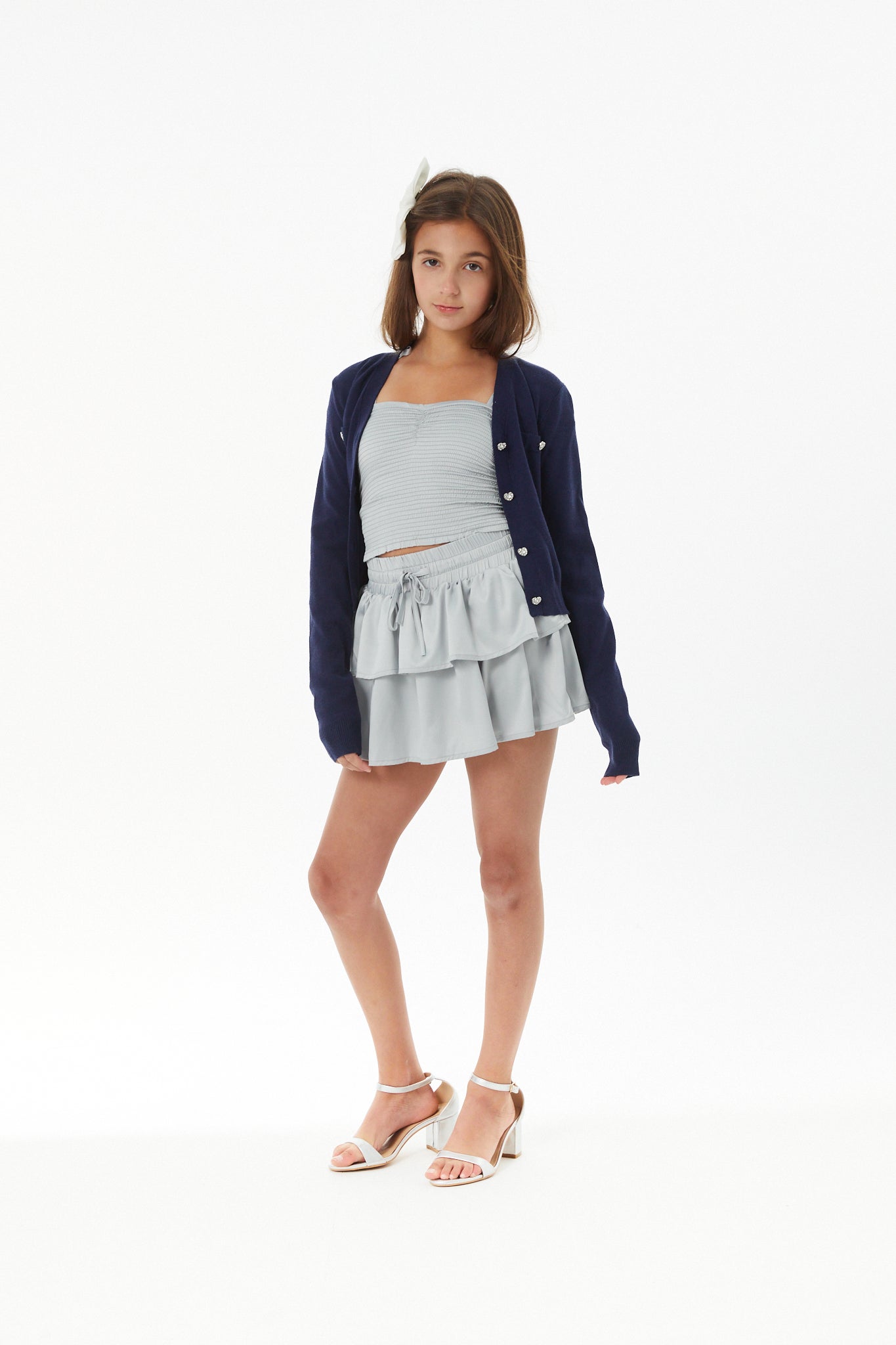 Mickey Lighter Navy With Heart Diamond Buttons Sweater Cardigan