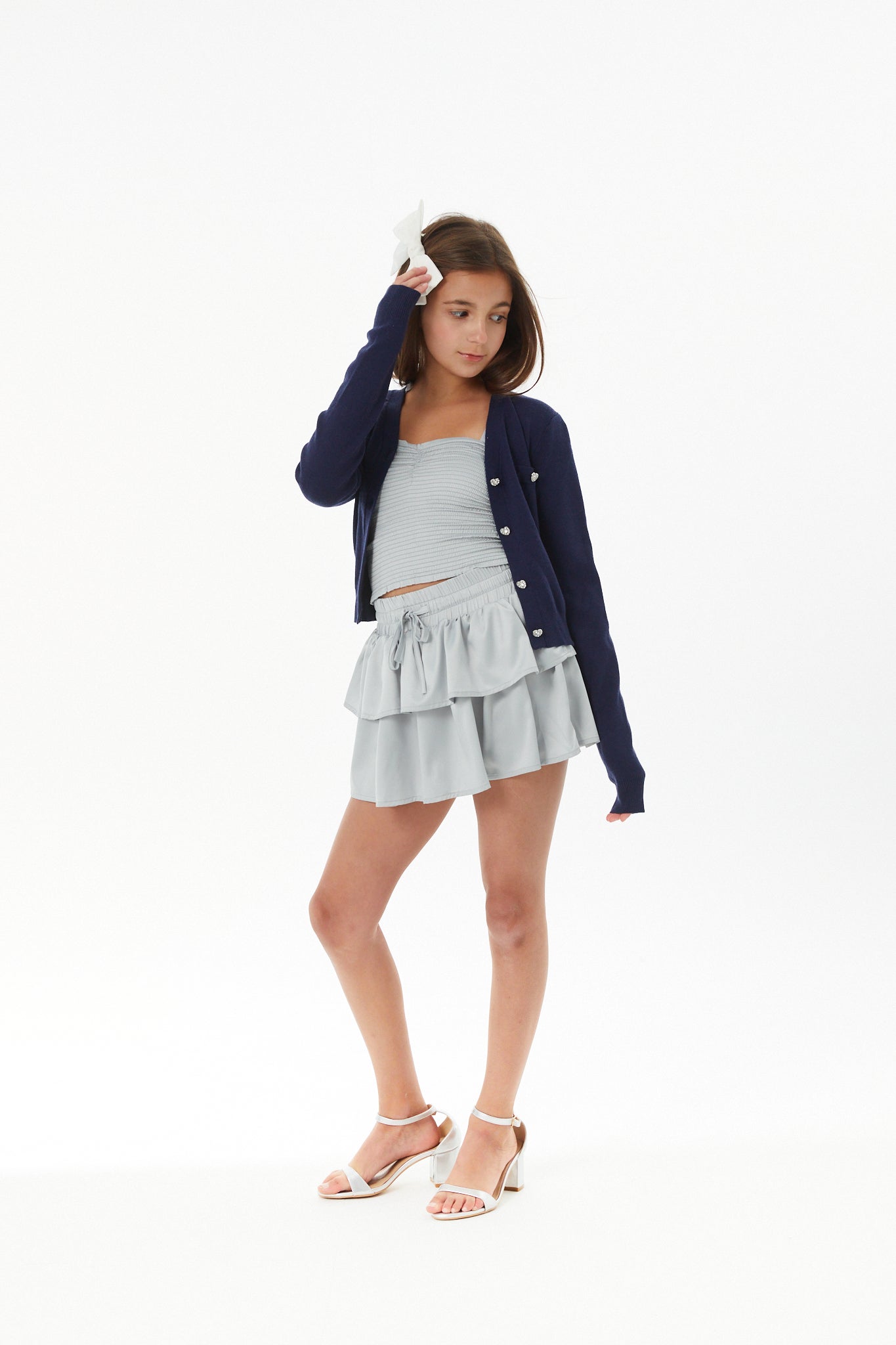Mickey Lighter Navy With Heart Diamond Buttons Sweater Cardigan