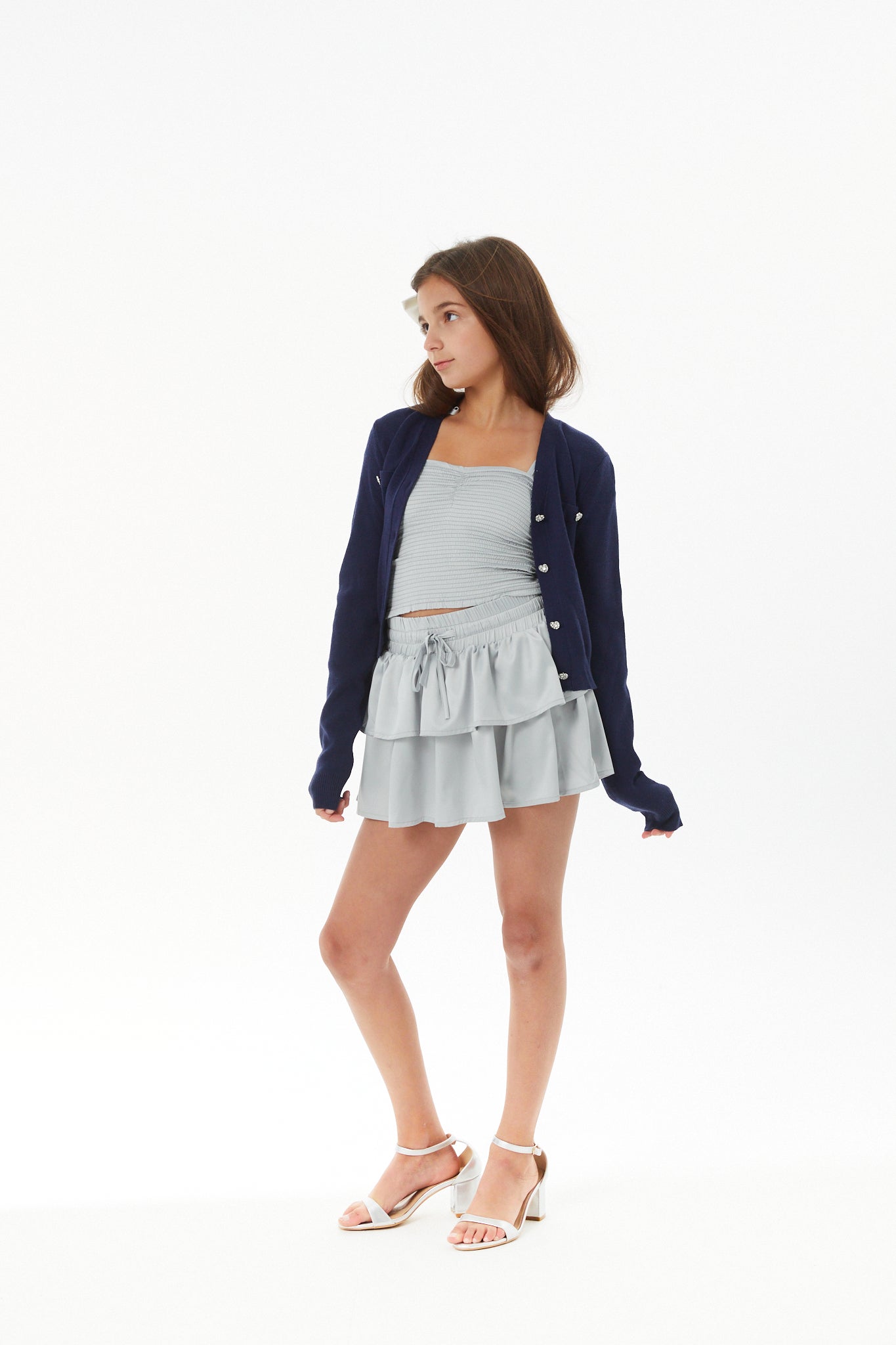 Mickey Lighter Navy With Heart Diamond Buttons Sweater Cardigan