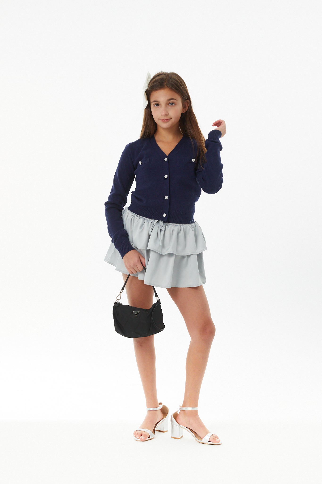 Mickey Lighter Navy With Heart Diamond Buttons Sweater Cardigan