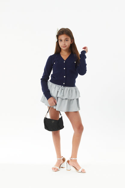 Mickey Lighter Navy With Heart Diamond Buttons Sweater Cardigan