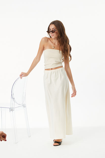 Joey Champagne Satin Maxi Skirt