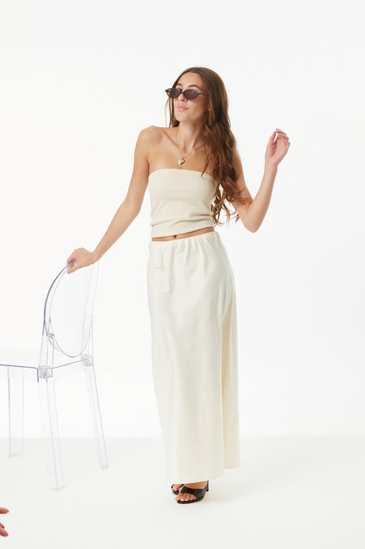 Joey Champagne Satin Maxi Skirt