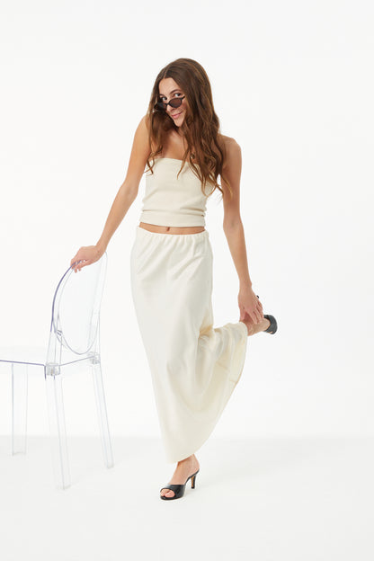 Joey Champagne Satin Maxi Skirt