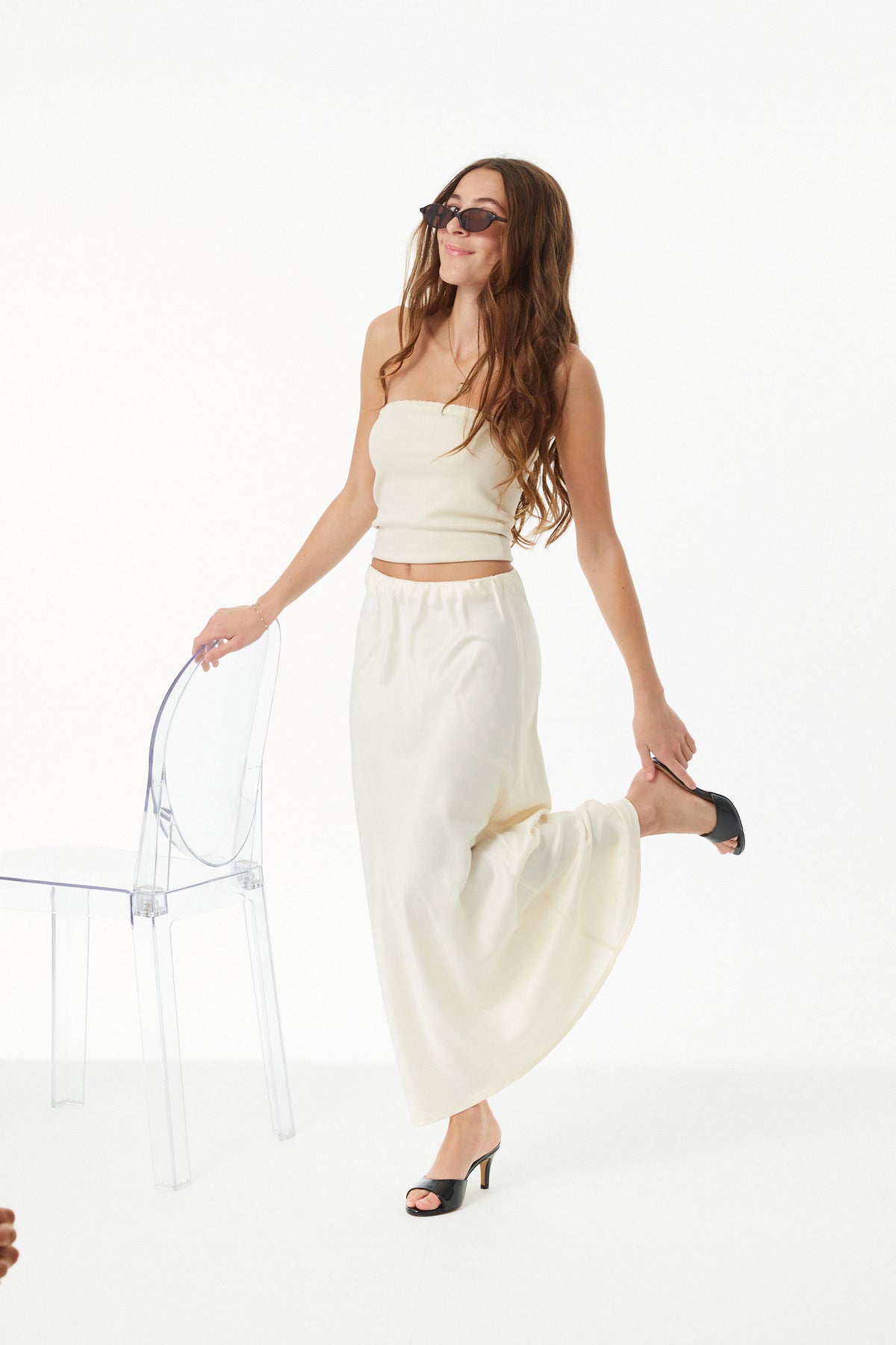 Joey Champagne Satin Maxi Skirt