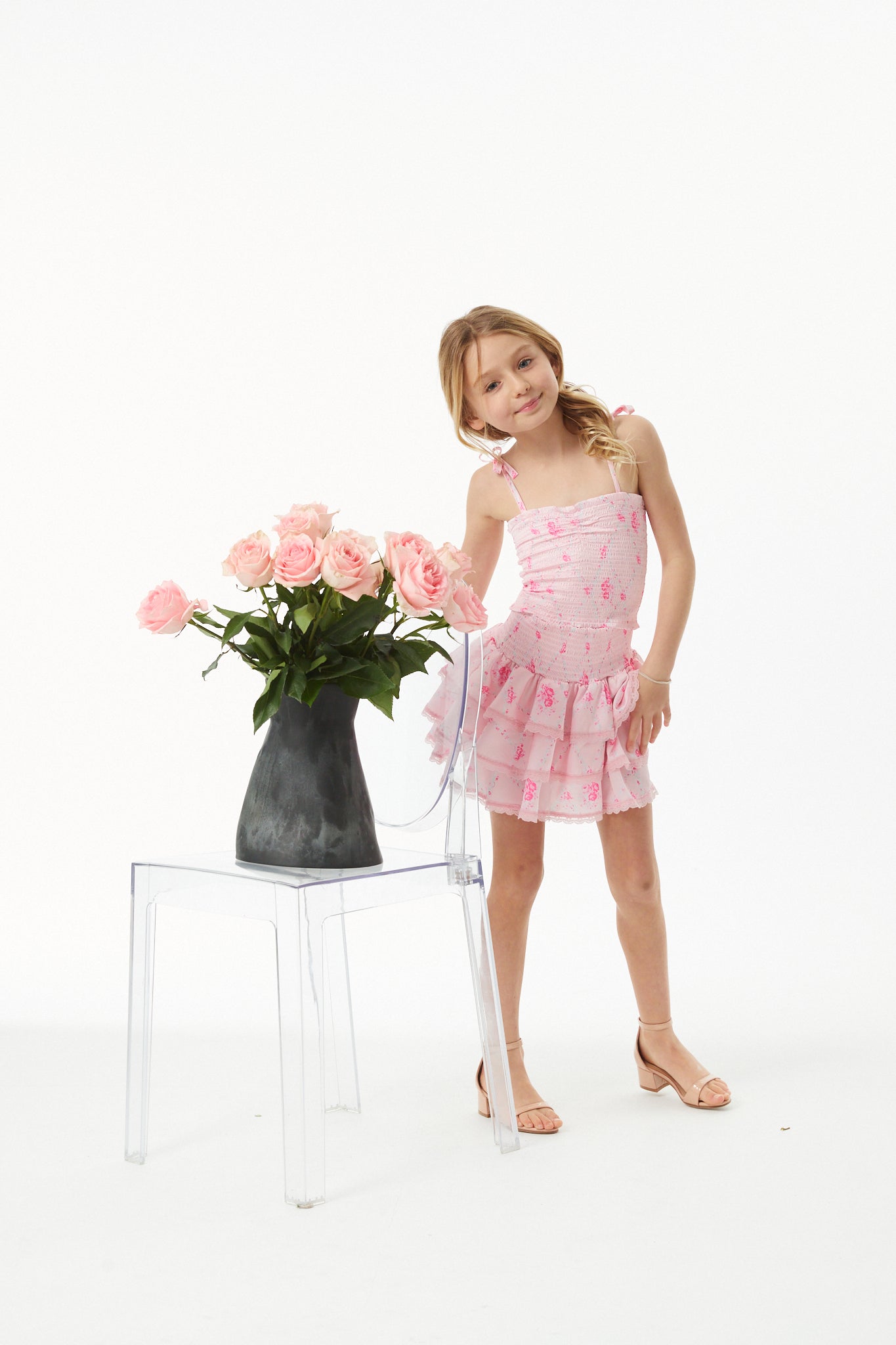 Georgia Vintage Rose Ballet Pink Satin Smocked Top