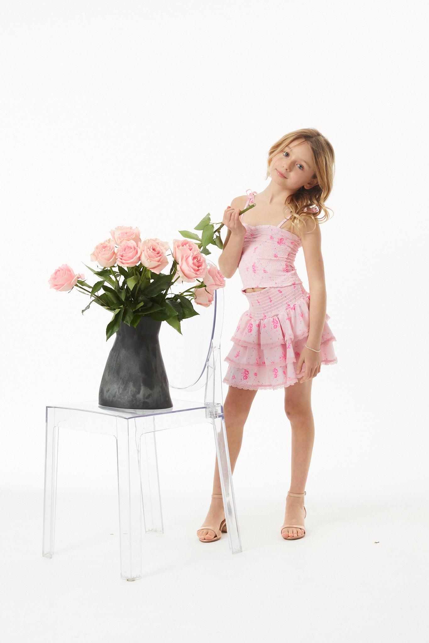 Georgia Vintage Rose Ballet Pink Satin Smocked Top