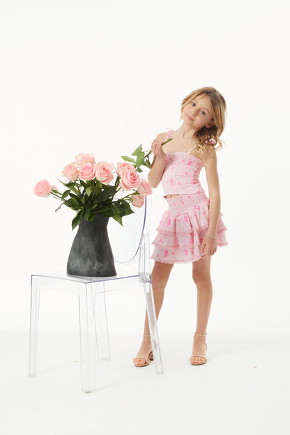 Georgia Vintage Rose Ballet Pink Satin Smocked Top