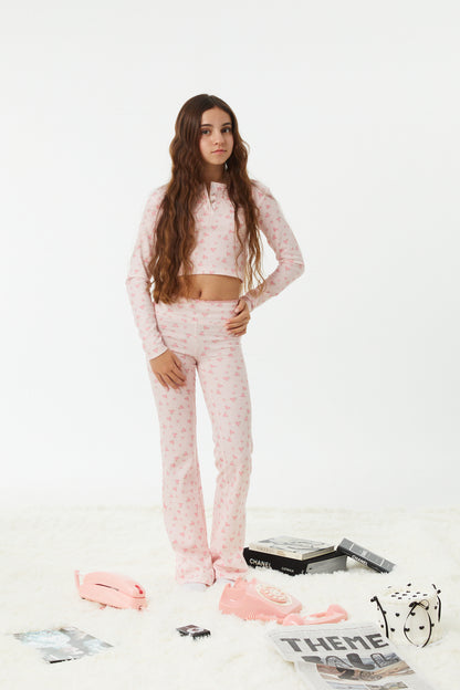 Peyton Pink on Pink Thermal Wide Leg Pants