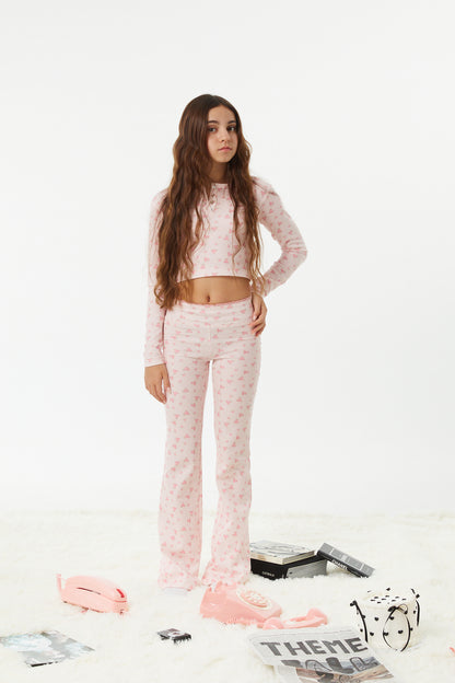 Peyton Pink on Pink Thermal Wide Leg Pants