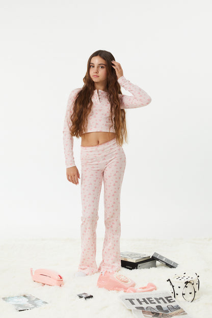 Peyton Pink on Pink Thermal Wide Leg Pants