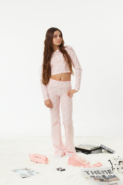 Peyton Pink on Pink Thermal Wide Leg Pants