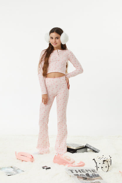 Peyton Pink on Pink Thermal Wide Leg Pants