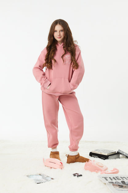Lea Rose Pink French Terry Oversized Hoodie - Low Key