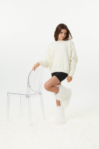 Maya Taupe Fluffy Drop Shoulder Sweater