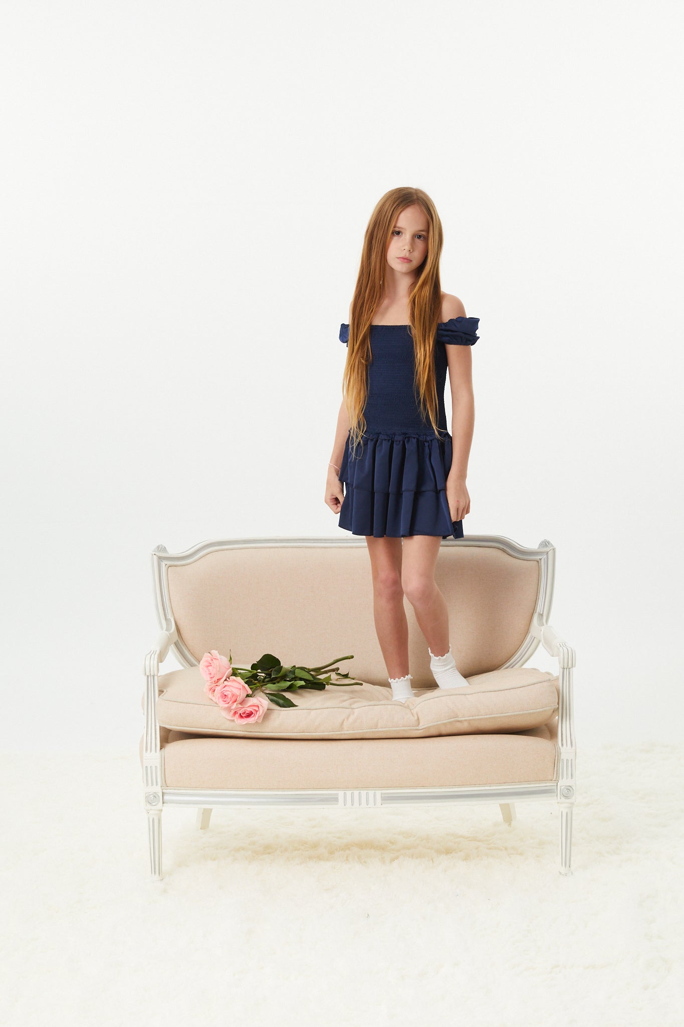 Lexi Cap Smocked Dress - Navy