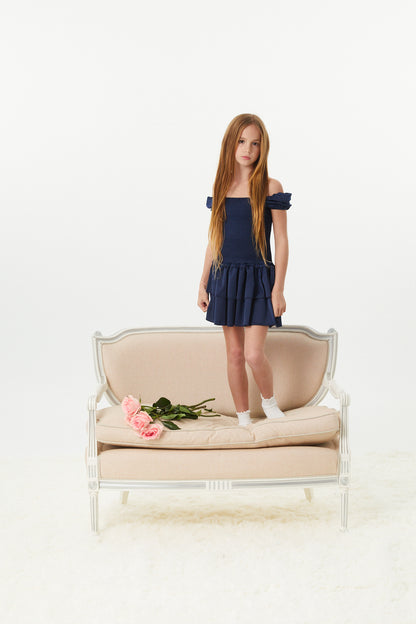 Lexi Cap Smocked Dress - Navy